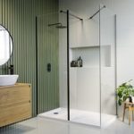 1400x900mm Black Frameless Walk In Shower Enclosure with 300mm Fixed Panel and Shower Tray with Drying Area – Corvus