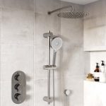 Chrome Dual Outlet Wall Mounted Thermostatic Mixer Shower Set with Hand Shower – Flow