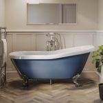 Blue Freestanding Single Ended Roll Top Slipper Bath with Chrome Feet 1615 x 690mm – Baxenden