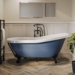 Blue Freestanding Single Ended Roll Top Slipper Bath with Black Feet 1615 x 690mm – Baxenden