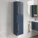 Double Door Blue Wall Mounted Tall Bathroom Cabinet with Brass Handles 350 x 1400mm – Ashford