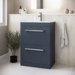 600mm Blue Freestanding Vanity Unit with Basin and Chrome Handle – Ashford