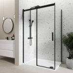 Black 8mm Glass Frameless Rectangular Sliding Shower Enclosure 1200x700mm – Aquila