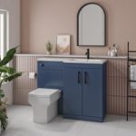 1100mm Blue Toilet and Sink Unit Right Hand with Square Toilet and Black Fittings – Ashford