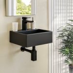 Cloakroom Black Wall Hung Basin with Waste 330mm – Houston