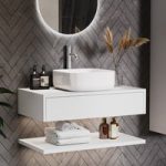 800mm White Wall Hung Countertop Vanity Unit with Square Basin and Shelves – Lugo