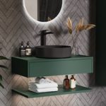 800mm Green Wall Hung Countertop Vanity Unit with Black Basin and Shelf – Lugo