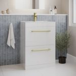 600mm White Freestanding Vanity Unit with Basin and Brushed Handle – Ashford