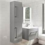 Double Door Grey Wall Hung Tall Bathroom Cabinet with Chrome Handles 350 x 1400mm – Ashford