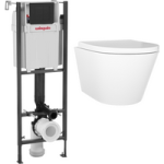 Wall Hung Toilet with Slim Soft Close Seat Frame Cistern and Black Flush – Newport