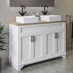 1200mm White Freestanding Countertop Double Vanity Unit with Square Basins – Camden