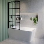 Freestanding Single Ended Left Hand Corner Shower Bath with Black Grid Bath Screen 1500 x 740mm – Kona