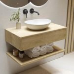 800mm Wood Effect Wall Hung Countertop Vanity Unit with Oval Basin and Shelf – Lugo