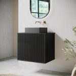 650mm Black Wooden Fluted Wall Hung Countertop Vanity Unit with Black Square Basin – Matira