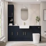 1800mm Blue Toilet and Sink Unit with Storage Units & Brass Fittings – Ontario