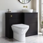 1100mm Black Right Hand Toilet and Sink Unit with Triangular Countertop Basin and Brass Fittings – Palma