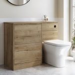 1100mm Wood Effect Left Hand Toilet and Sink Unit with Square Toilet and Black Fittings – Palma