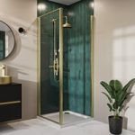 Brushed Brass 8mm Glass Square Hinged Shower Enclosure 800mm – Pavo