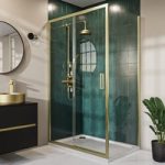 Brushed Brass 8mm Glass Rectangular Sliding Shower Enclosure 1000x800mm – Pavo