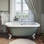 Freestanding Light Green Double Ended Roll Top Bath with White Feet 1515 x 740mm – Park Royal