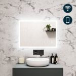 Rectangular Heated Bathroom Mirror with Lights Shaver Socket & Built in BT Speaker 700 x 500mm – Divine