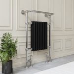 Black and Chrome Traditional Column Radiator with Towel Rail 952 x 659mm – Regent