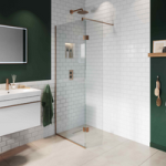 Walk In Shower 700mm Bronze Frameless with 350mm Hinged Flipper Panel and Wall Support Bar – Live Your Colour