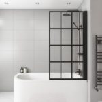 Black Grid Right Hand Shower Bath Screen 1500 x 800mm – Nova