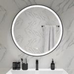 Round Black Heated Bathroom Mirror with Lights 800mm – Antares