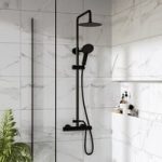 Black Thermostatic Bar Mixer Shower Set with Slide Rail Kit & Hand Shower – Arissa