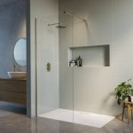 Walk In Shower 800mm Brushed Brass Frameless with Wall Support Bar – Corvus