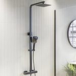 Gunmetal Grey Thermostatic Mixer Shower Set with Square Overhead & Hand Shower – Zana